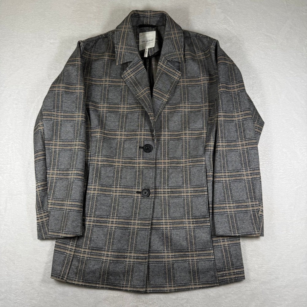 Avec Les Filles Womens Grey Plaid Double Breasted Blazer Jacket Size M 80103
